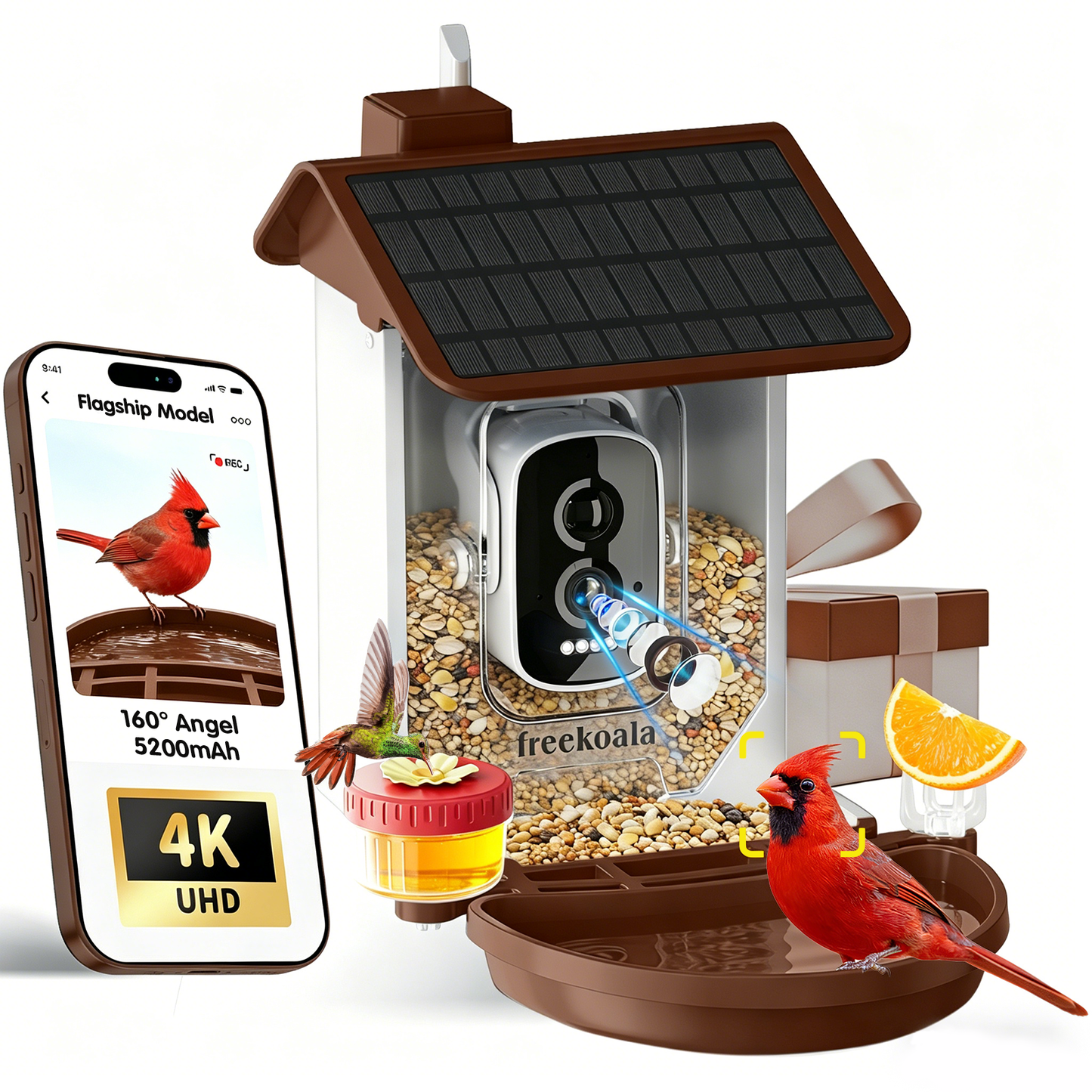 Freekoala 4K Camera Bird Feeder - Brown